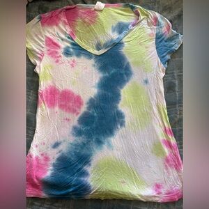 No Boundaries Tie-Dye V-Neck Short Sleeve Top - Pink, Blue, Green